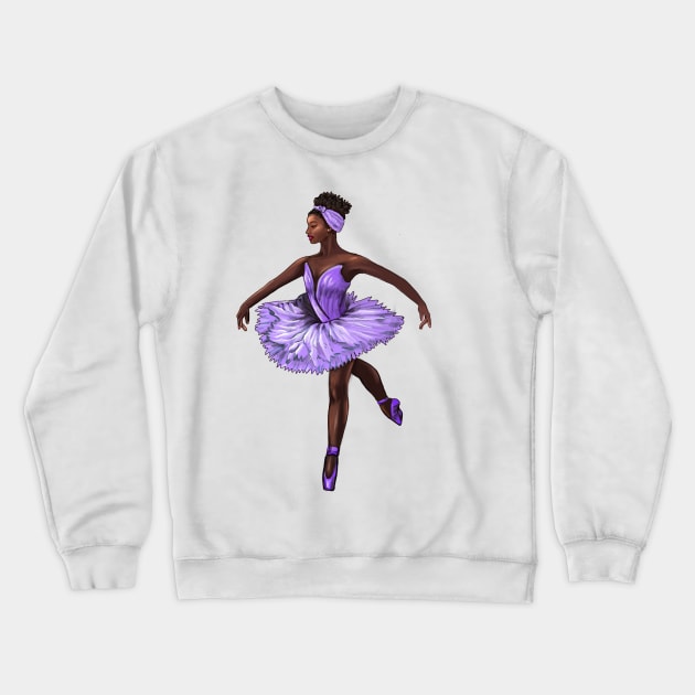 Ballet African American ballerina in purple tutu black woman with afro hair dancer dancing dance Crewneck Sweatshirt by Artonmytee